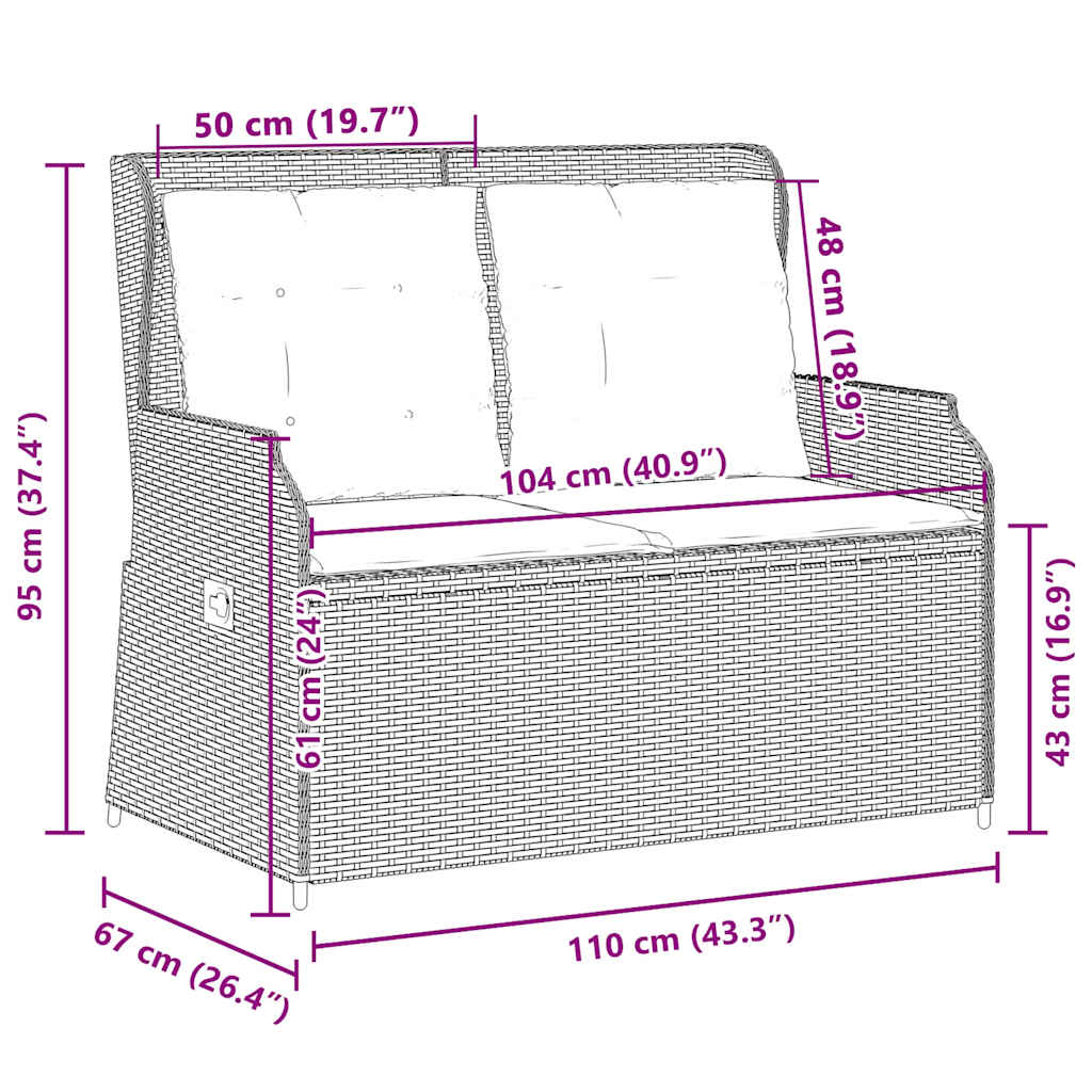 Panchina da giardino con cuscino Marrone Poly Rattan - homemem39