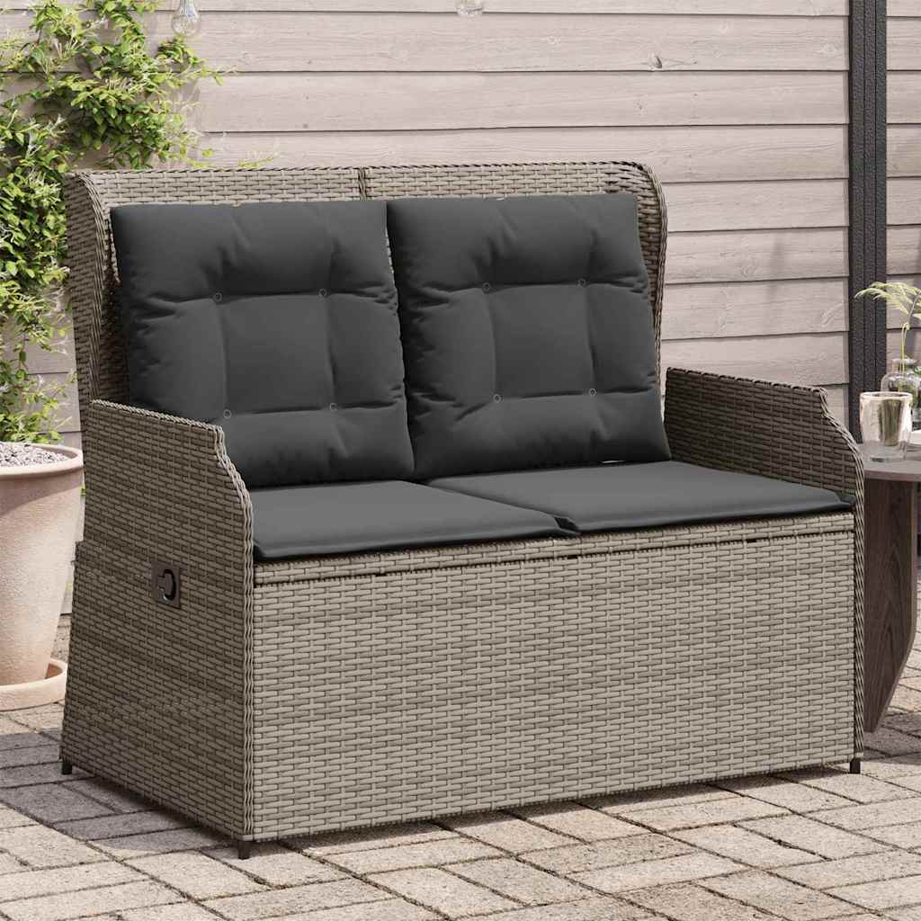 Panchina da giardino con cuscino Grigio Poly Rattan - homemem39