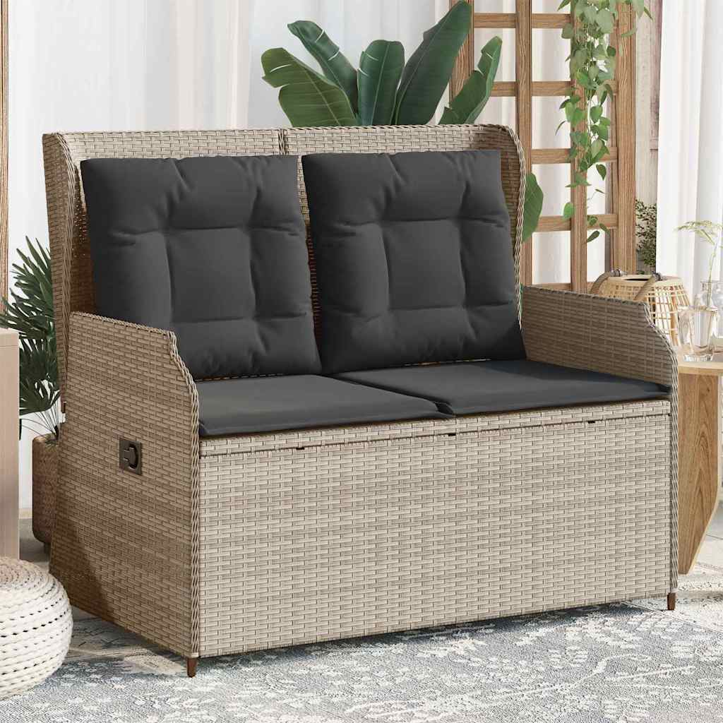 Panchina da giardino con cuscino Grigio chiaro Poly Rattan - homemem39