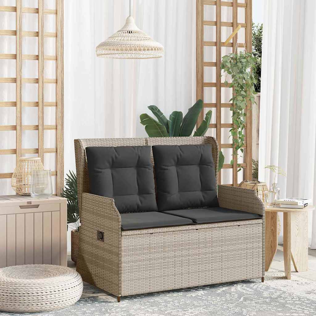 Panchina da giardino con cuscino Grigio chiaro Poly Rattan - homemem39