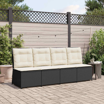 Divano da giardino con cuscino Nero e Bianco Crema polyrattan