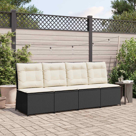 Divano da giardino con cuscino Nero e Bianco Crema polyrattan