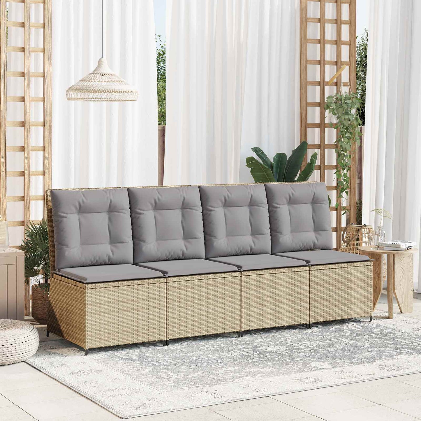Divano da giardino con cuscino Beige e grigio polyrattan