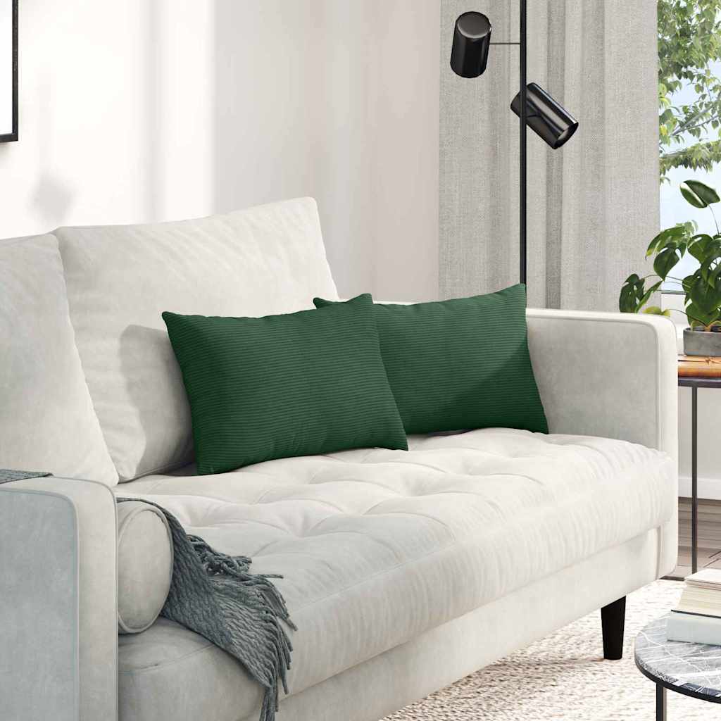 Cuscini da Divano 2 pcs Verde Scuro 50 x 30 cm Tessuto in Cords | homemem39