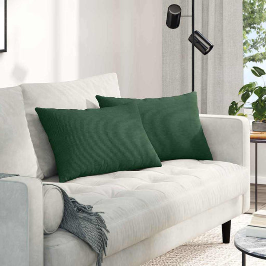 Cuscini da Divano 2 pcs Verde Scuro 60 x 40 cm Tessuto in Cords | homemem39