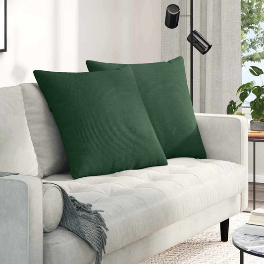 Cuscini da Divano 2 pcs Verde Scuro 60 x 60 cm Tessuto in Cords | homemem39