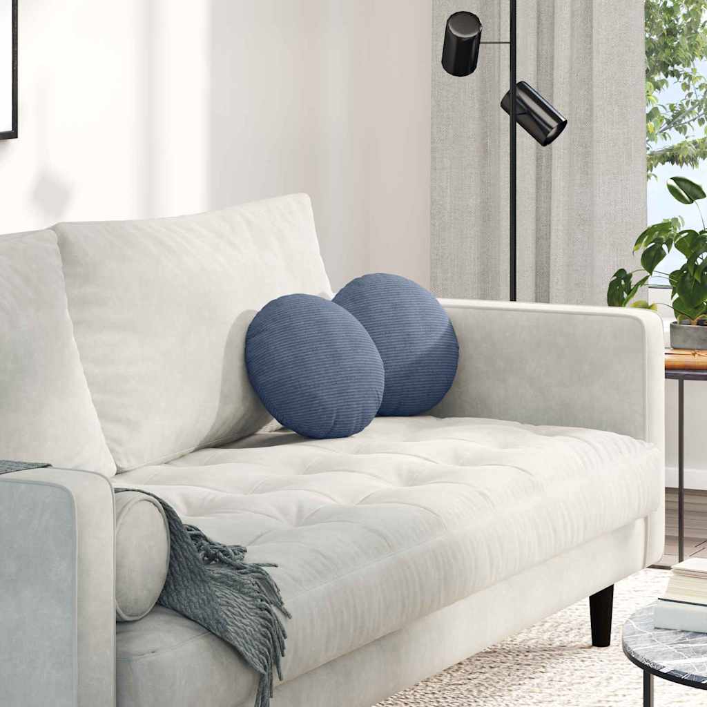 Cuscini per Seduta 2 pcs Blu Ø30 x 13 cm Tessuto in Cords | homemem39
