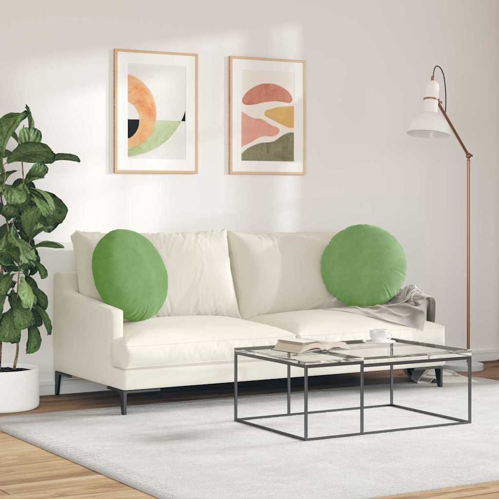 Cuscini per Seduta 2 pcs Verde chiaro Ø50 x 19 cm Velluto | homemem39