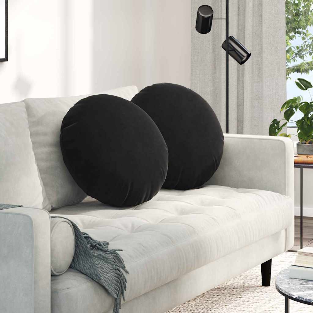 Cuscini per Seduta 2 pcs Nero Ø50 x 19 cm Velluto | homemem39