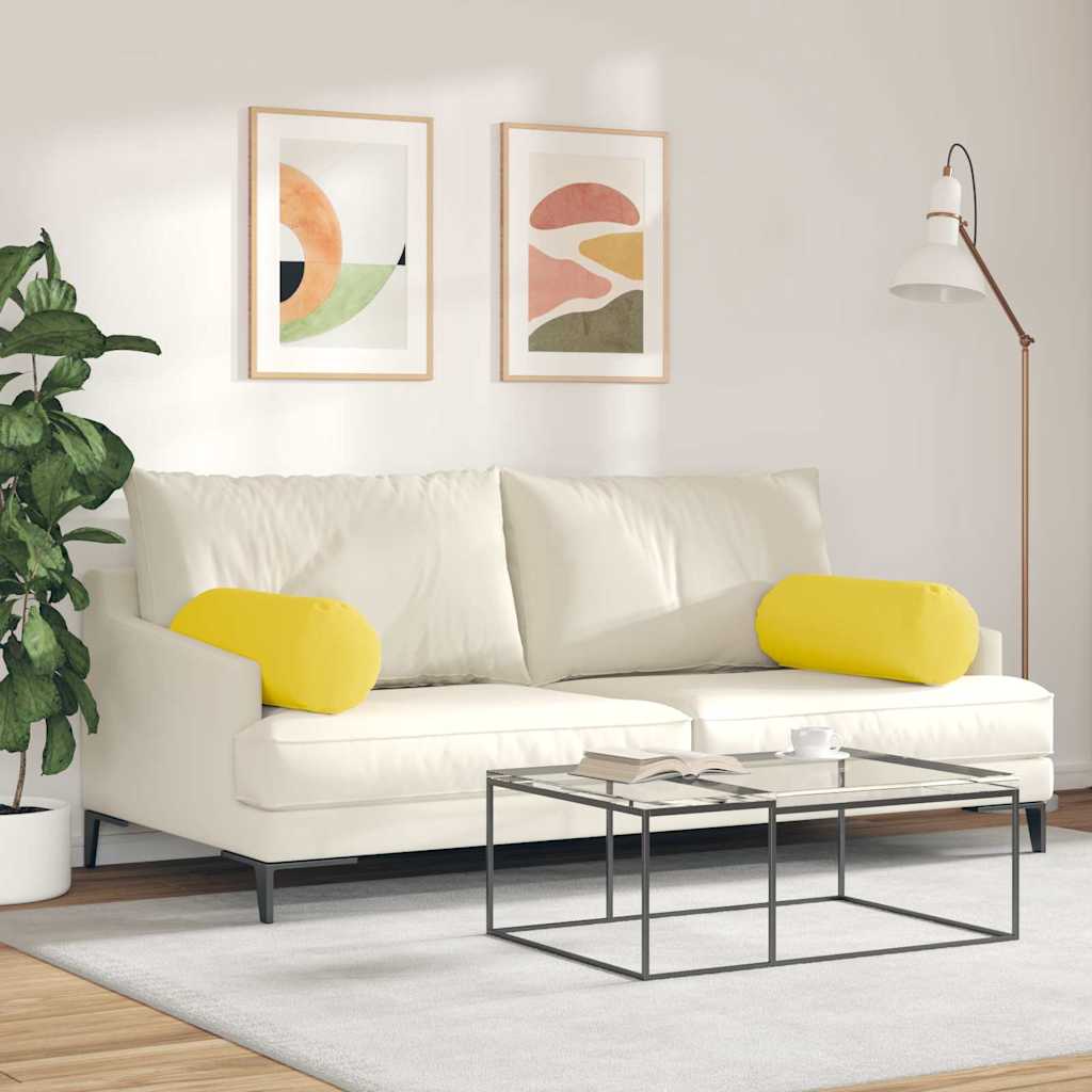 Cuscini a rullo 2 pcs Giallo Chiaro Ø 25 x 70 cm Tessuto | homemem39