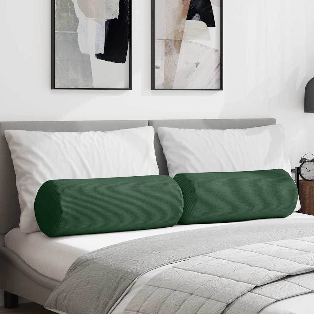 Cuscini a rullo 2 pcs Verde Scuro Ø 25 x 70 cm Tessuto in Cords | homemem39