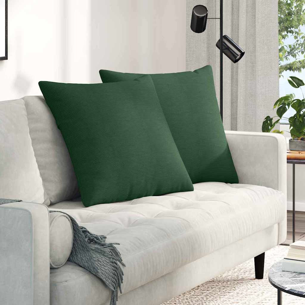 Cuscini da Divano 2 pcs Verde Scuro 80 x 80 cm Tessuto in Cords | homemem39