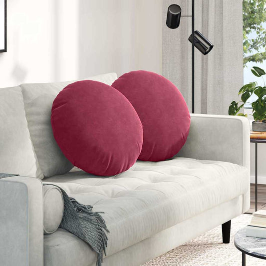 Cuscini per Seduta 2 pcs Rosso Vino Ø50 x 19 cm Velluto | homemem39