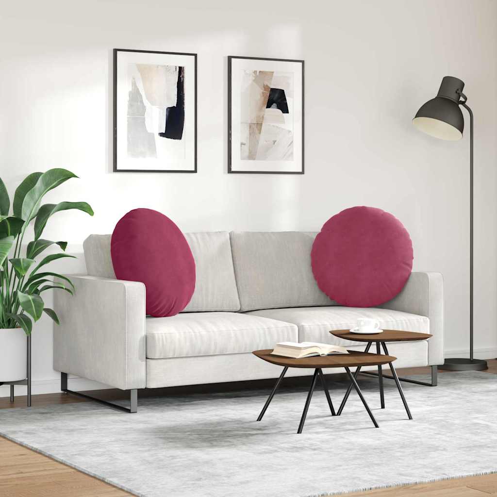 Cuscini per Seduta 2 pcs Rosso Vino Ø60 x 21 cm Velluto | homemem39