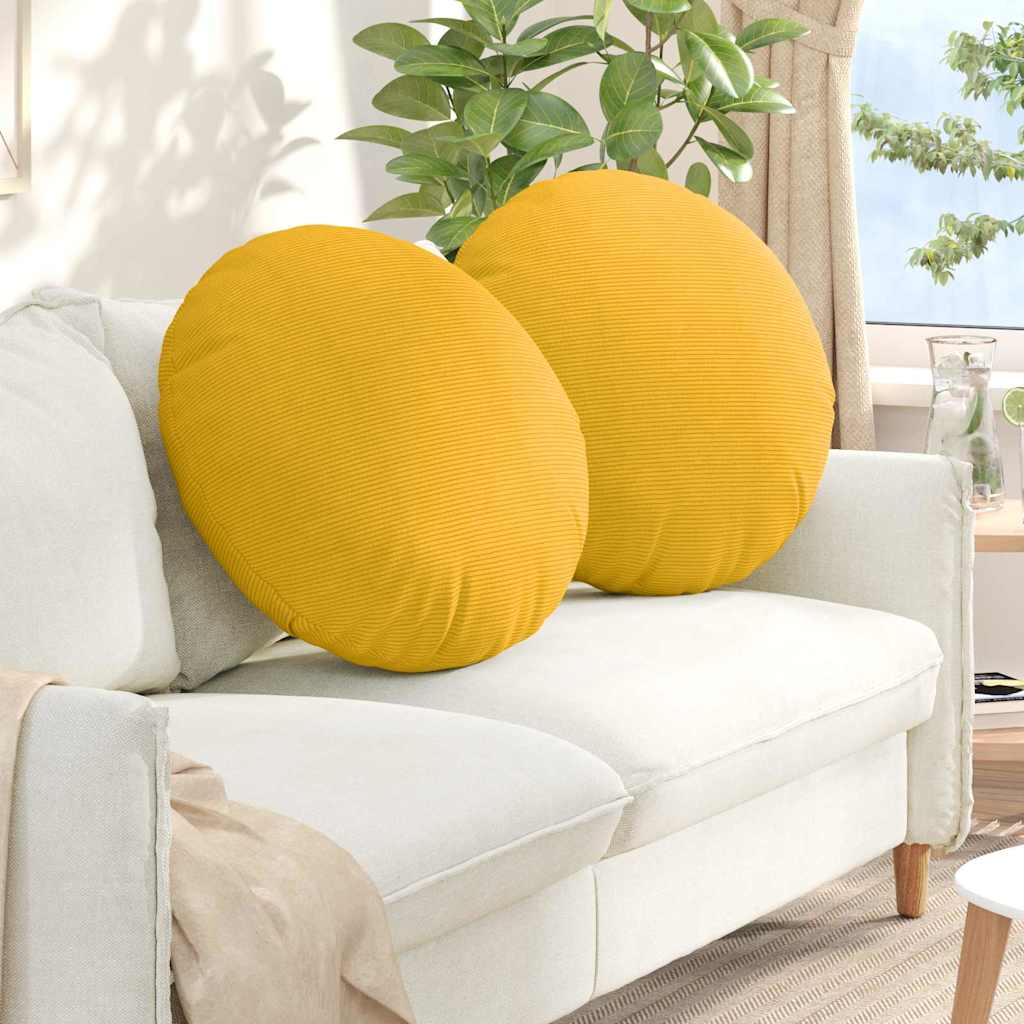 Cuscini per Seduta 2 pcs Giallo Chiaro Ø 80 cm Tessuto in Cords