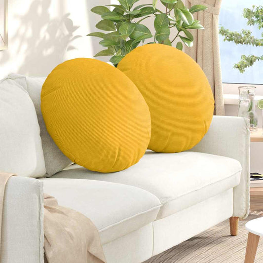 Cuscini per Seduta 2 pcs Giallo Chiaro Ø 80 cm Tessuto in Cords
