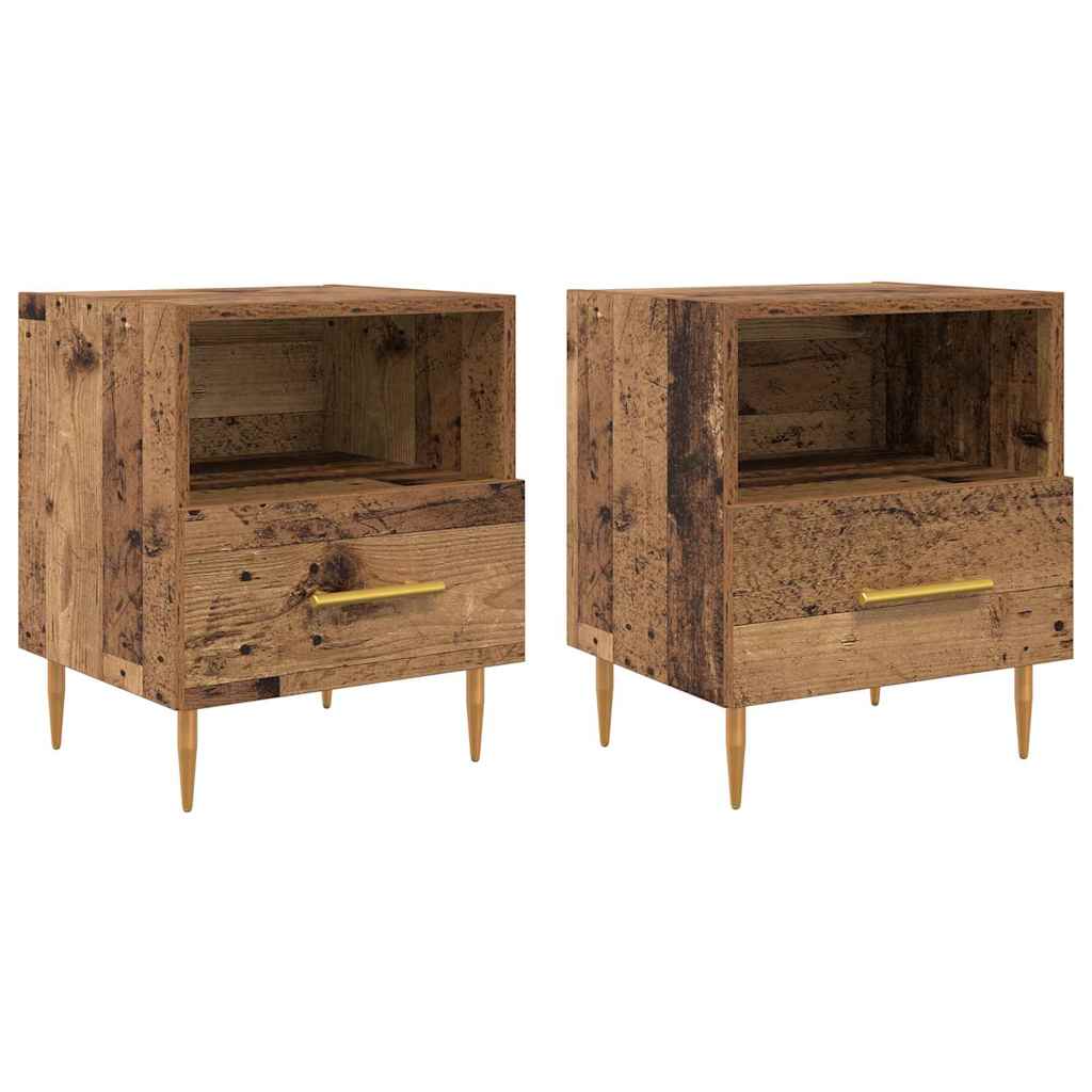 Comodino con cassetto 2 pcs Legno vecchio 40 x 35 x 47,5 cm