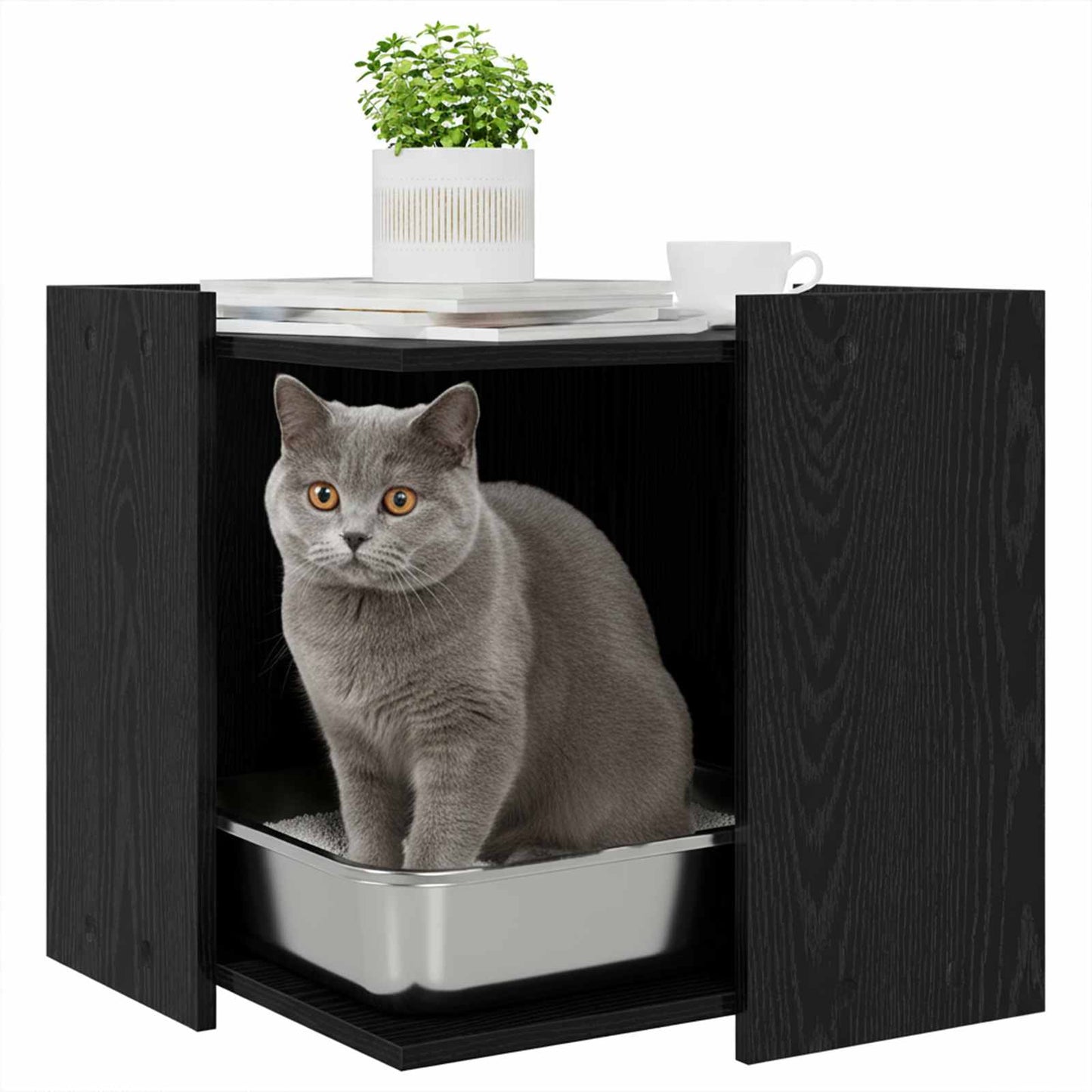 Rifugio per lettiera per gatti Rovere nero 53 x 53 x 51 cm
