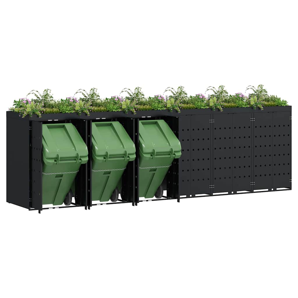 Contenitore per Rifiuti per 6 Bidoni Nero 408 x 77,5 x 121,5 cm