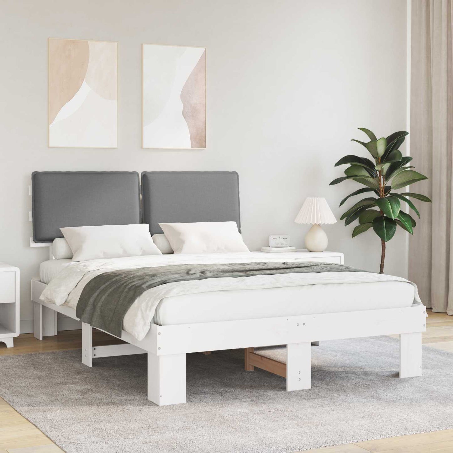 Letto con Testiera Rivestita Grigio chiaro 160 x 200 cm | homemem39