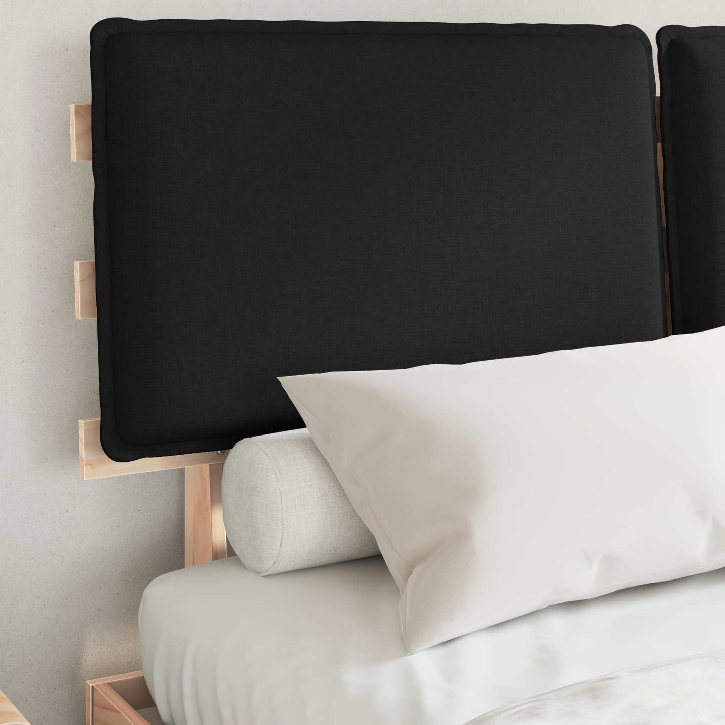Letto con Testiera Rivestita Nero 150 x 200 cm Pino massello | homemem39