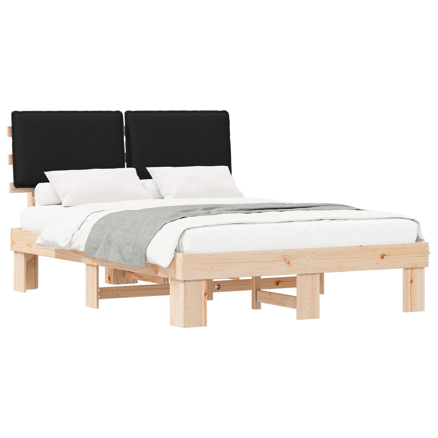 Letto con Testiera Rivestita Nero 140 x 200 cm Pino massello | homemem39