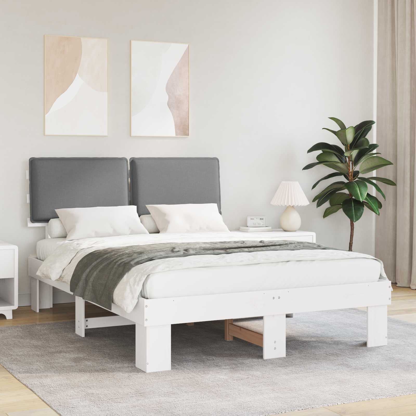 Letto con Testiera Rivestita Grigio chiaro 140 x 200 cm | homemem39