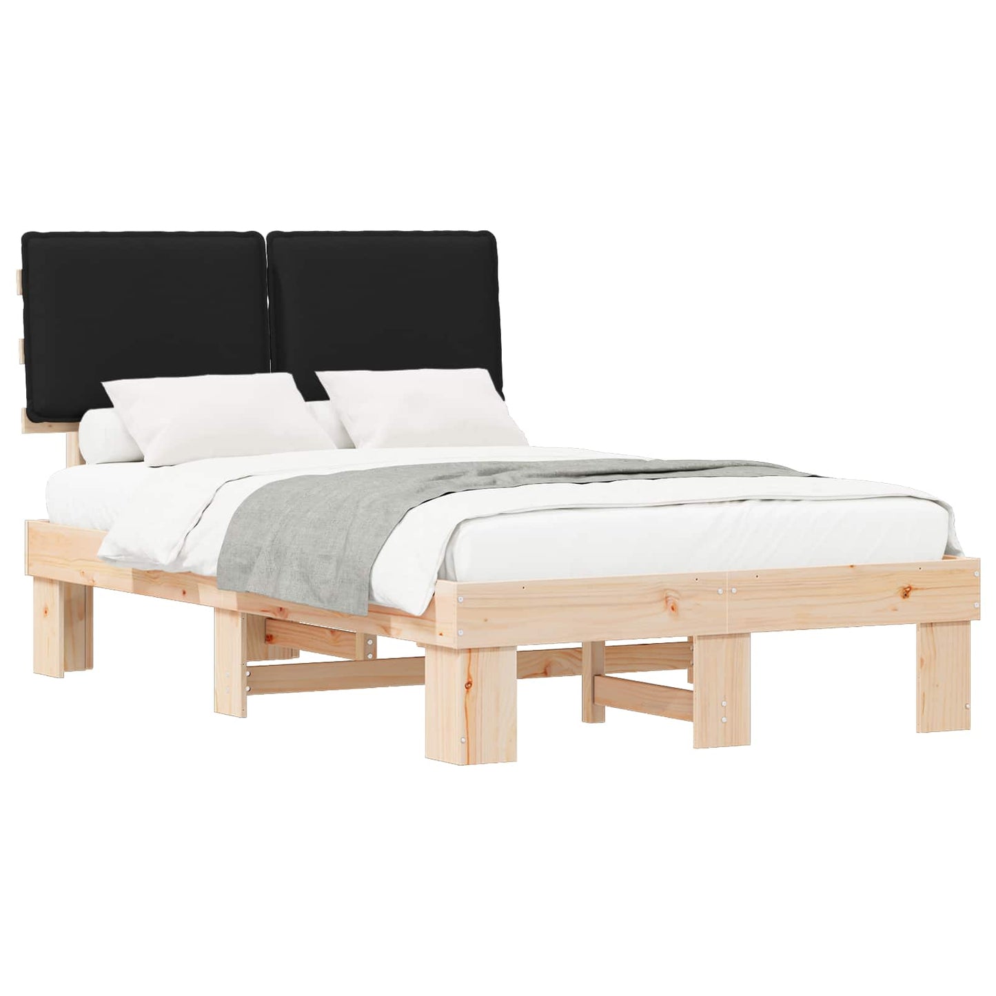 Letto con Testiera Rivestita Nero 120 x 200 cm Pino massello | homemem39