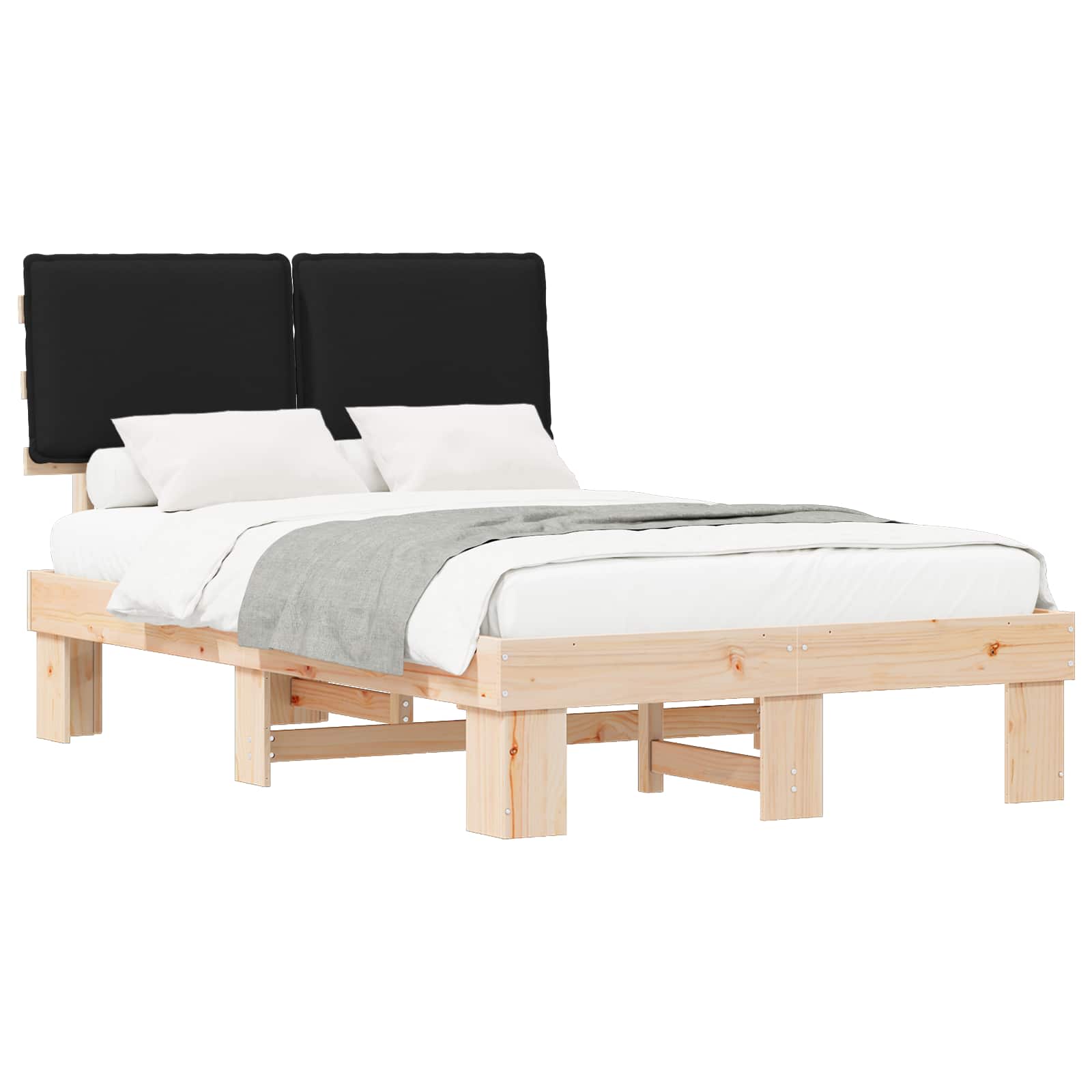 Letto con Testiera Rivestita Nero 120 x 200 cm Pino massello | homemem39