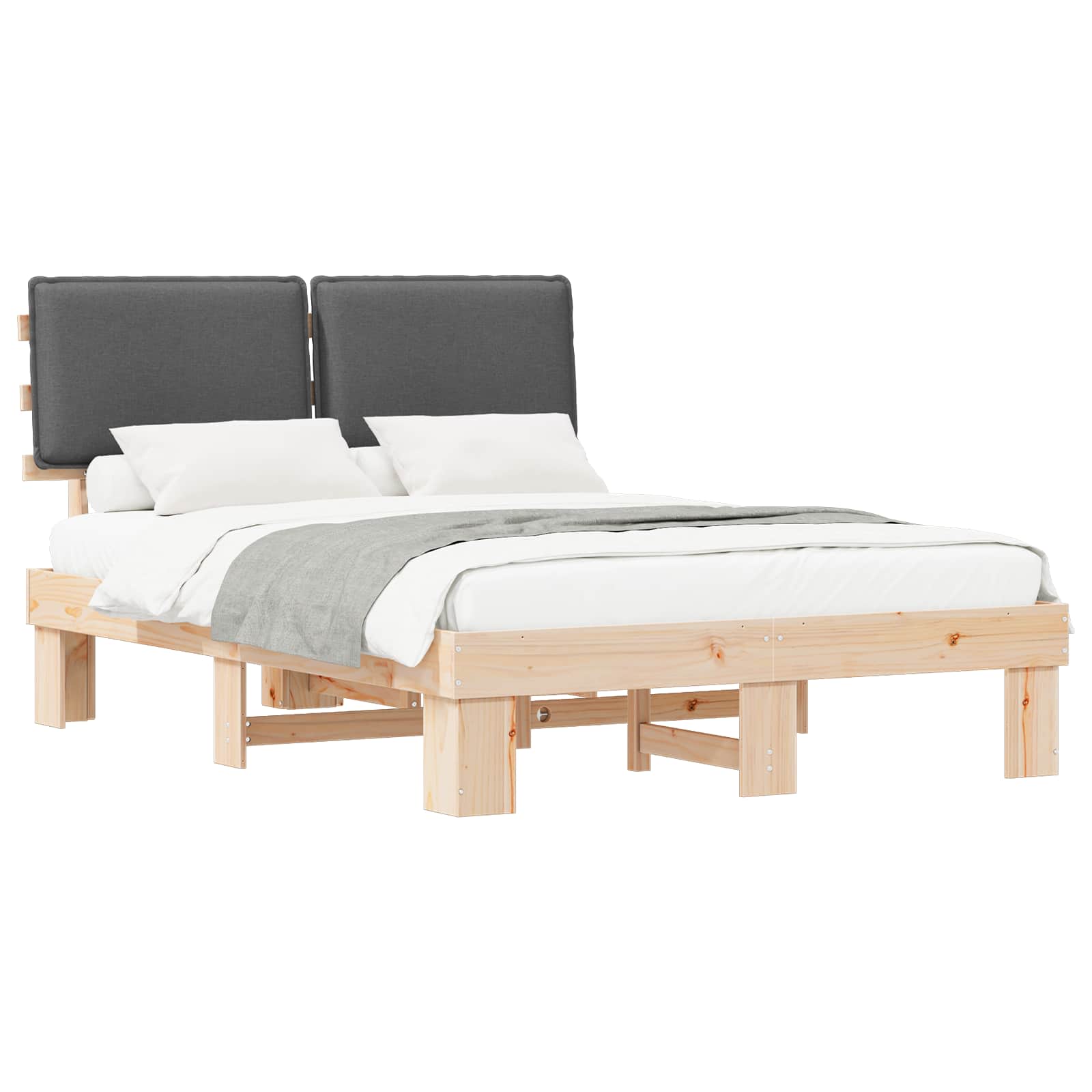 Letto con Testiera Rivestita Grigio scuro 140 x 190 cm | homemem39