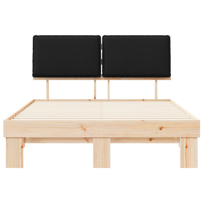 Letto con Testiera Rivestita Nero 135 x 190 cm Pino massello