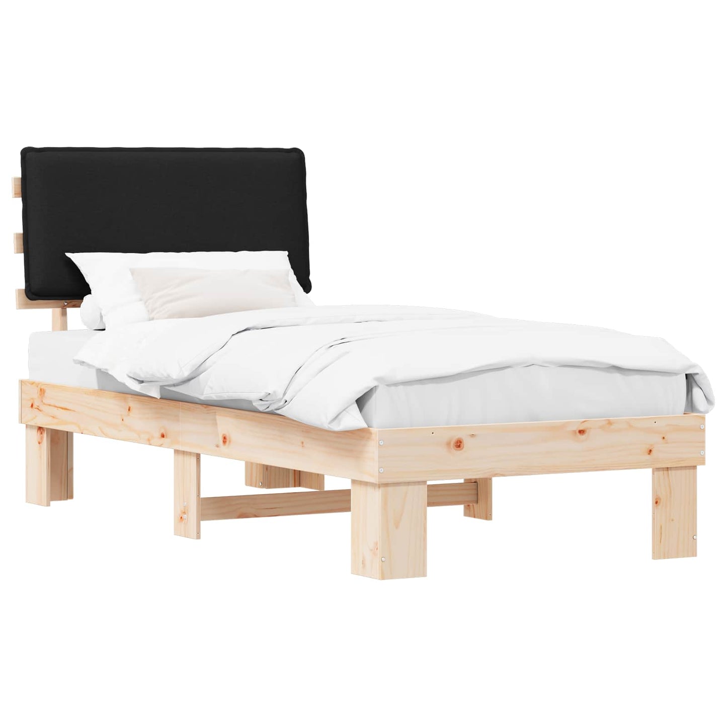 Letto con Testiera Rivestita Nero 90 x 200 cm Pino massello | homemem39