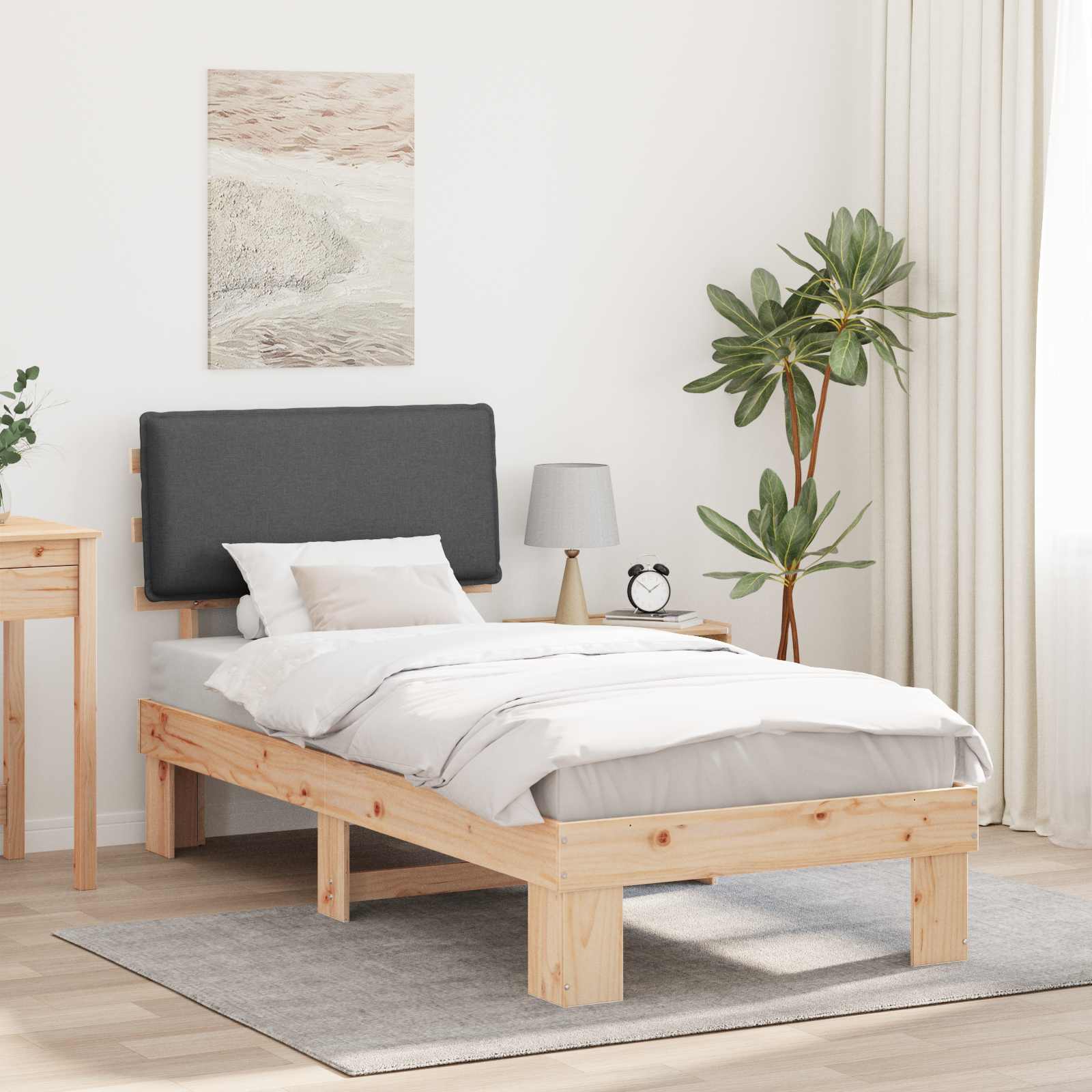 Letto con Testiera Rivestita Grigio scuro 80 x 200 cm | homemem39