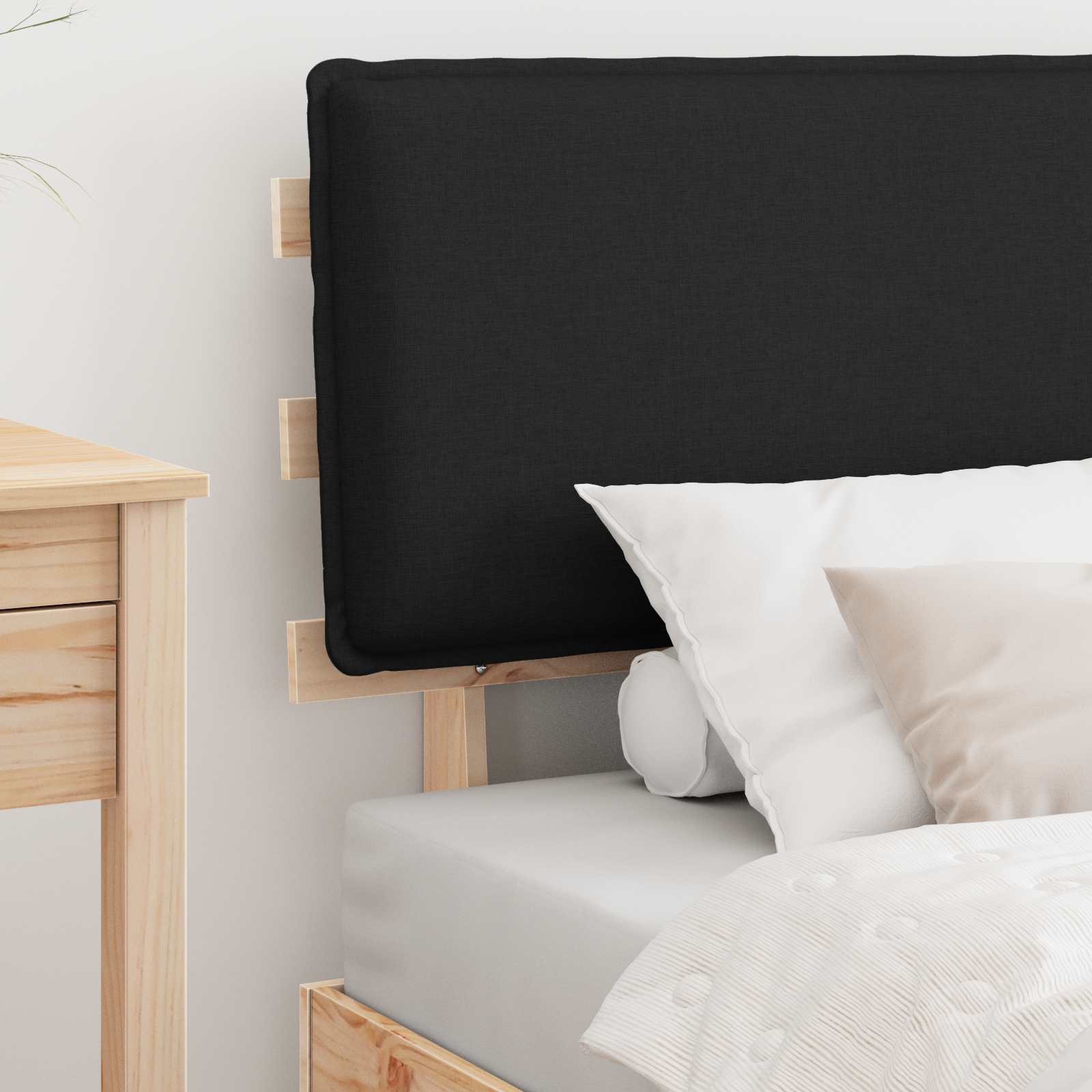 Letto con Testiera Rivestita Nero 75 x 190 cm Pino massello | homemem39