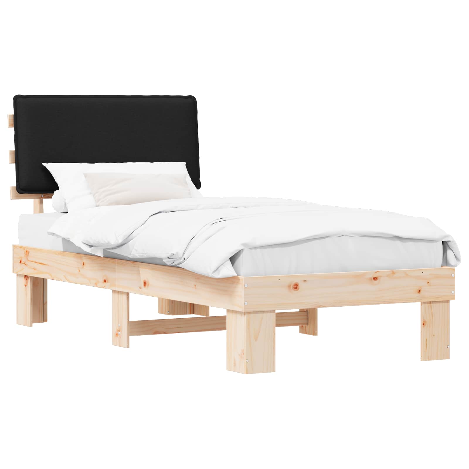 Letto con Testiera Rivestita Nero 75 x 190 cm Pino massello | homemem39