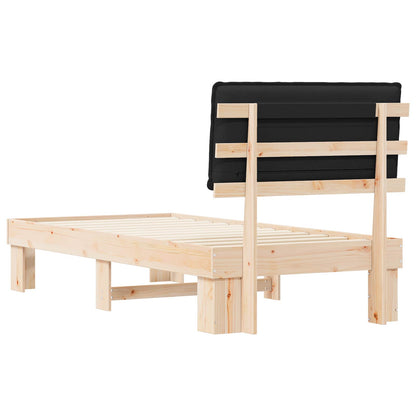 Letto con Testiera Rivestita Nero 75 x 190 cm Pino massello | homemem39