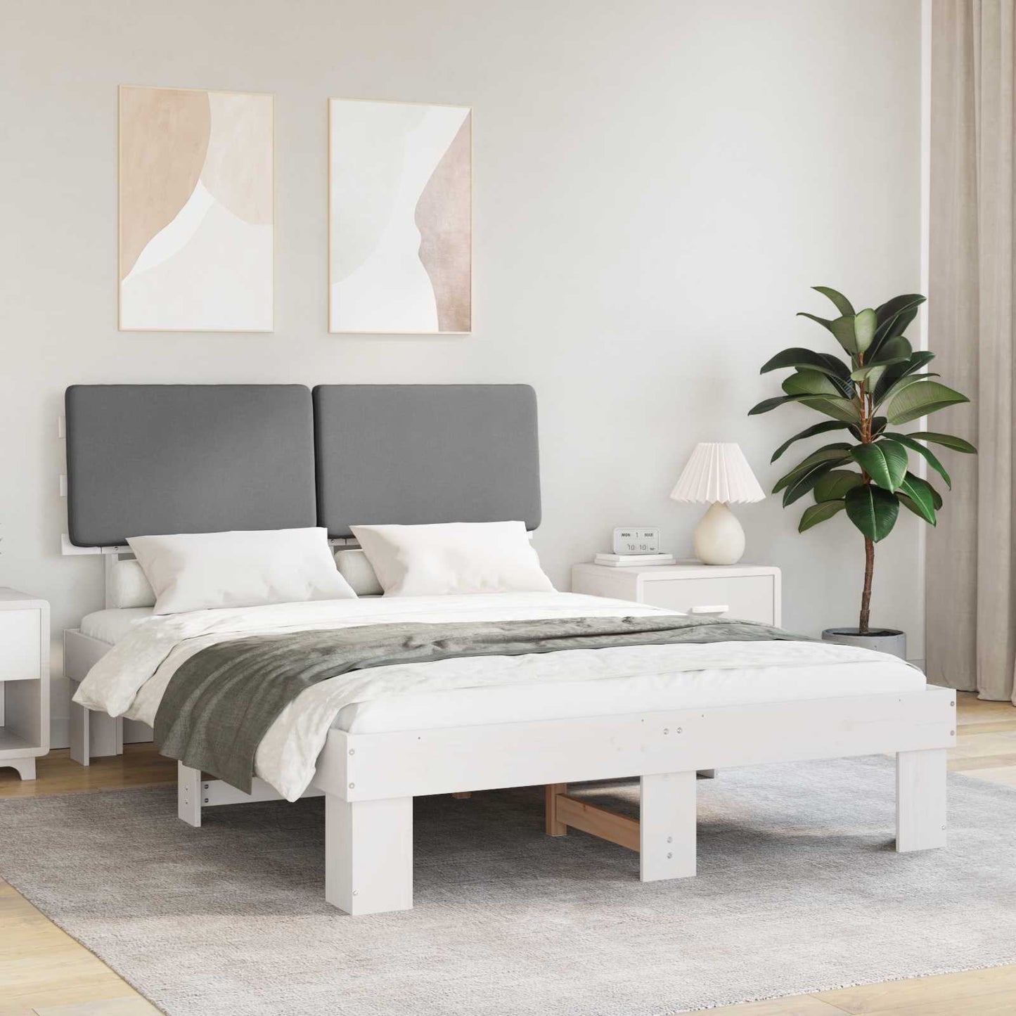 Letto con Testiera Rivestita Grigio chiaro 150 x 200 cm
