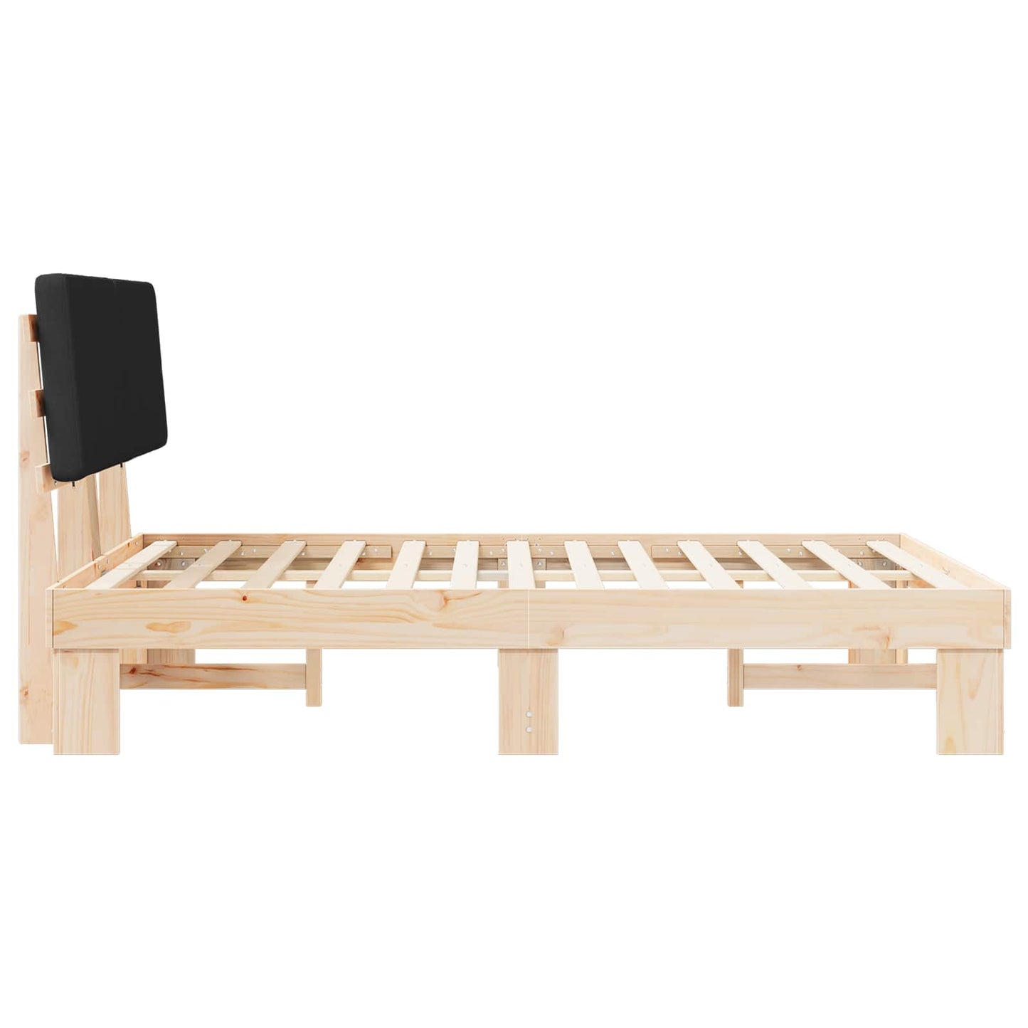 Letto con Testiera Rivestita Nero 140 x 190 cm Pino massello