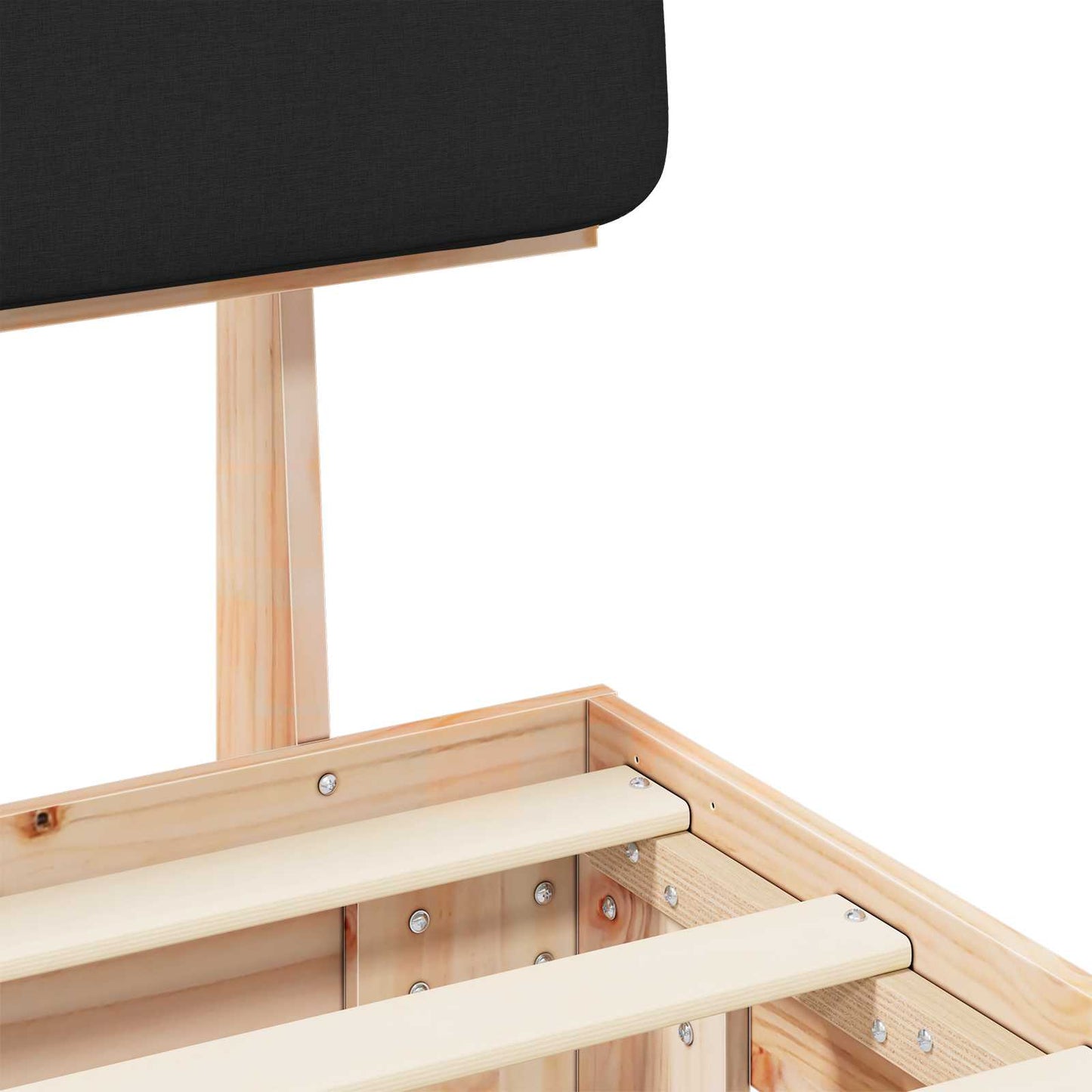 Letto con Testiera Rivestita Nero 135 x 190 cm Pino massello