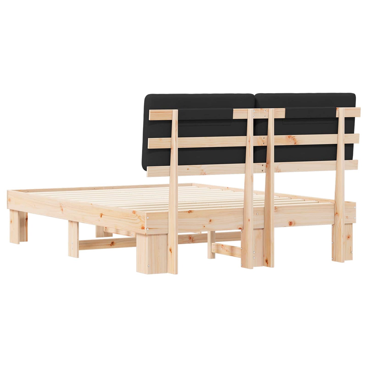 Letto con Testiera Rivestita Nero 135 x 190 cm Pino massello