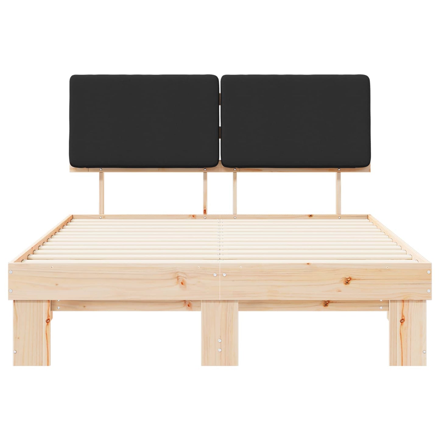 Letto con Testiera Rivestita Nero 135 x 190 cm Pino massello