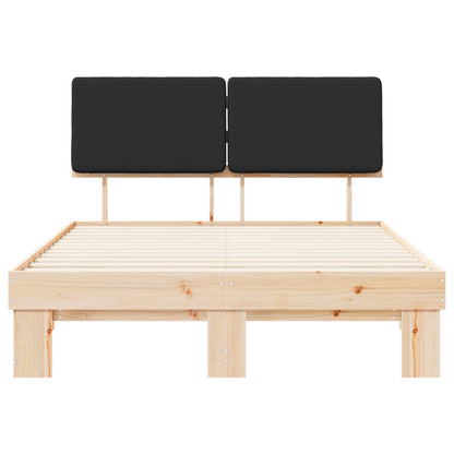 Letto con Testiera Rivestita Nero 135 x 190 cm Pino massello