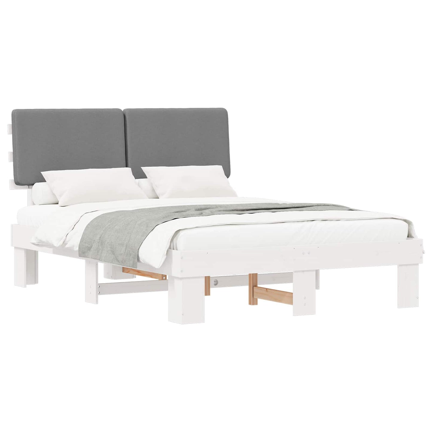 Letto con Testiera Rivestita Grigio chiaro 135 x 190 cm