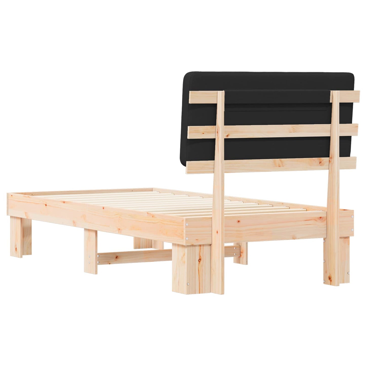 Letto con Testiera Rivestita Nero 90 x 200 cm Pino massello