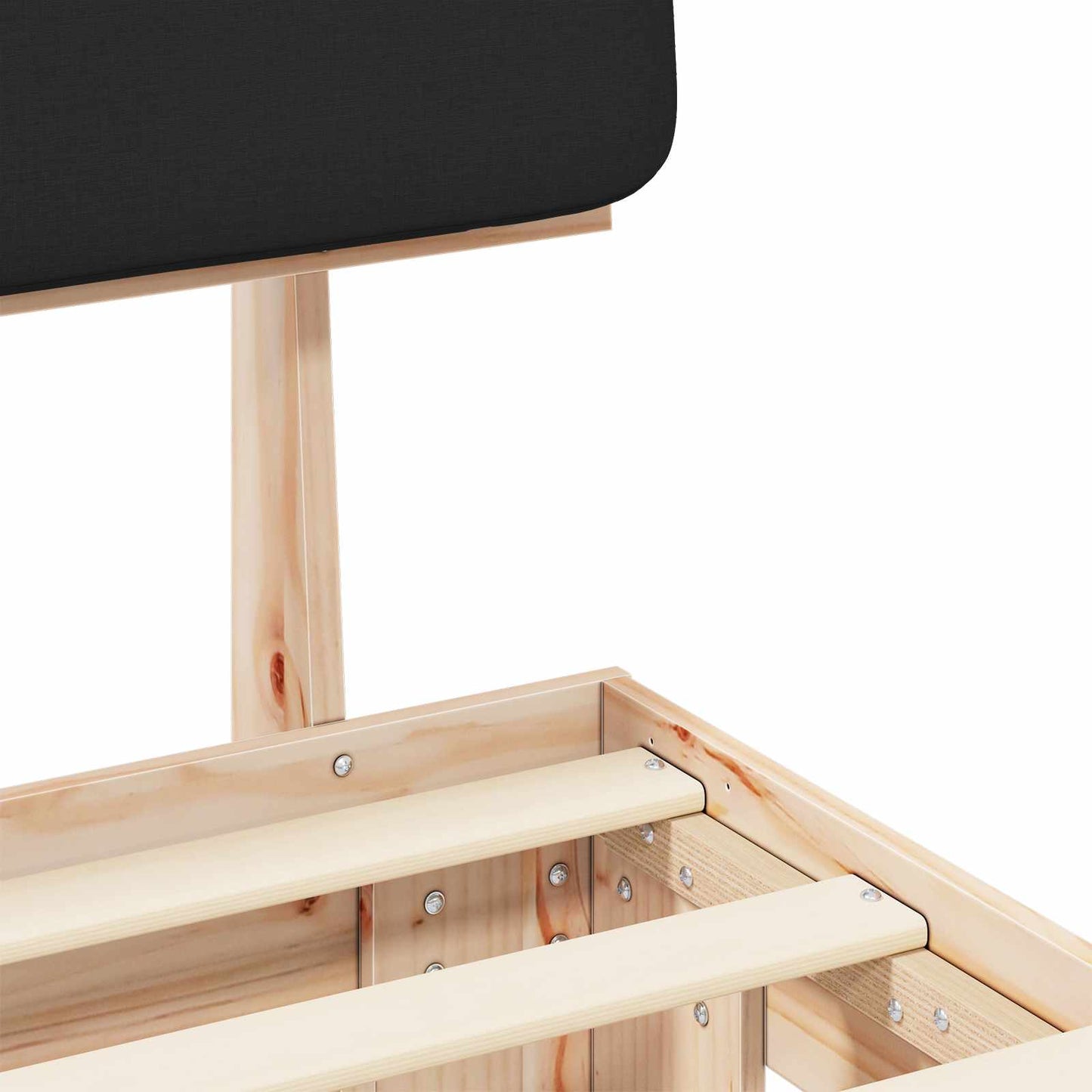 Letto con Testiera Rivestita Nero 80 x 200 cm Pino massello