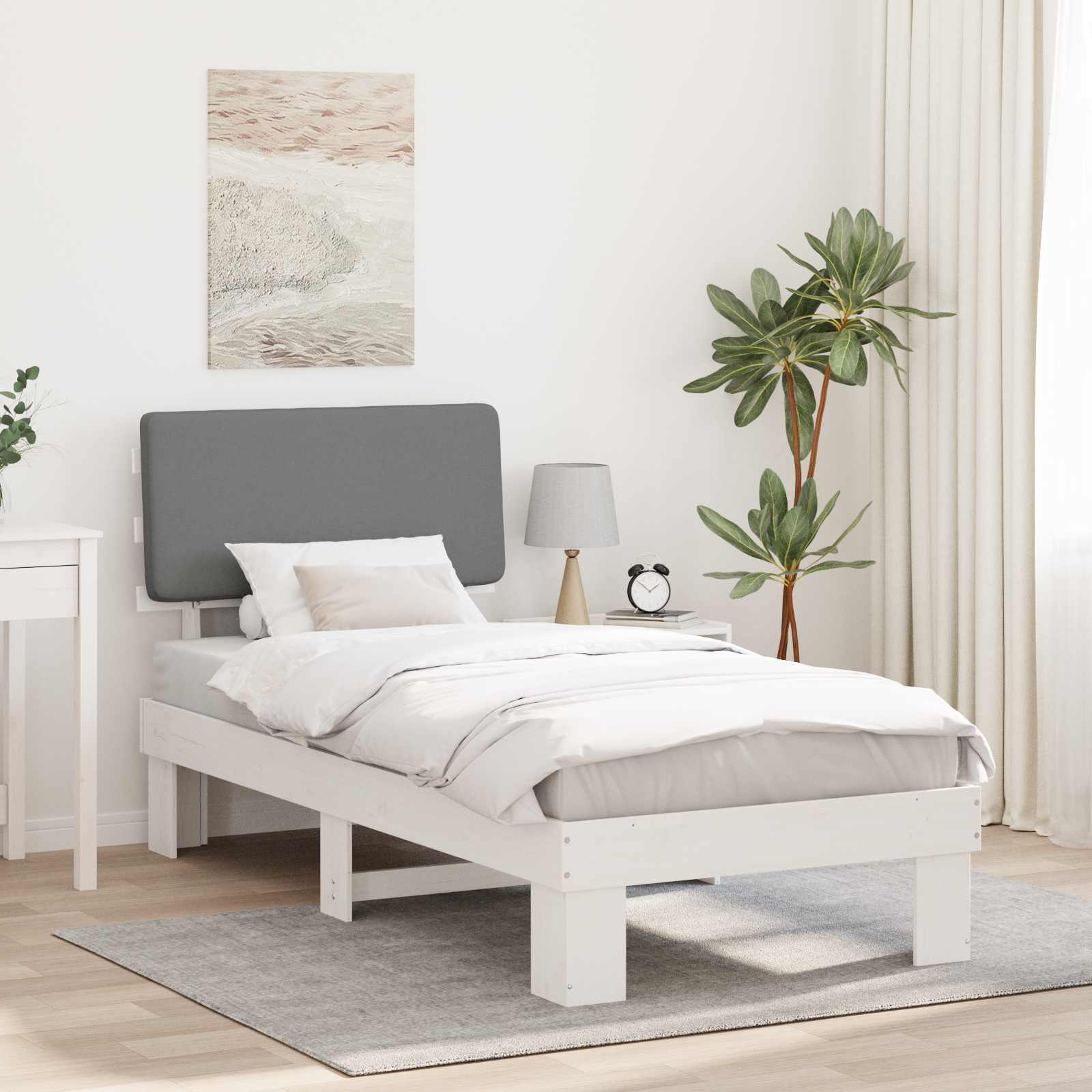 Letto con Testiera Rivestita Grigio chiaro 90 x 190 cm | homemem39