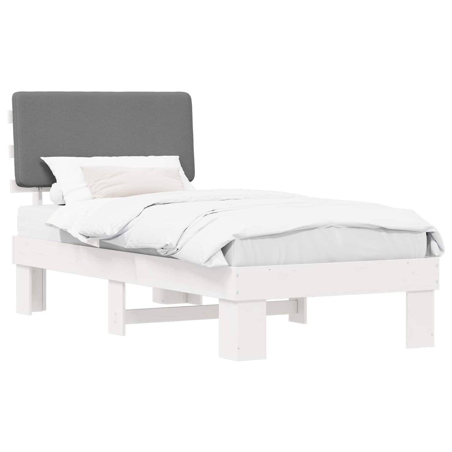 Letto con Testiera Rivestita Grigio chiaro 75 x 190 cm