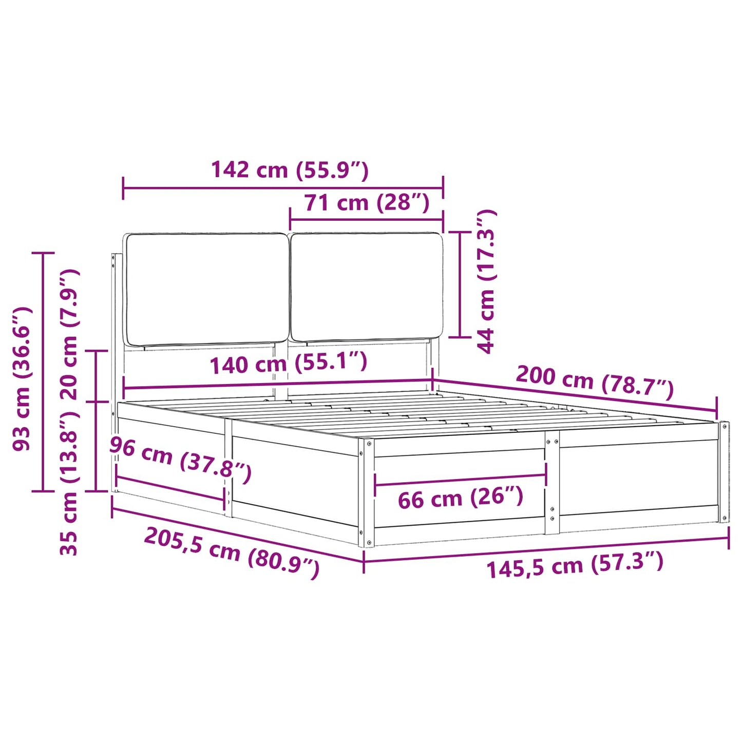 Letto con Testiera Rivestita Grigio chiaro 100 x 200 cm
