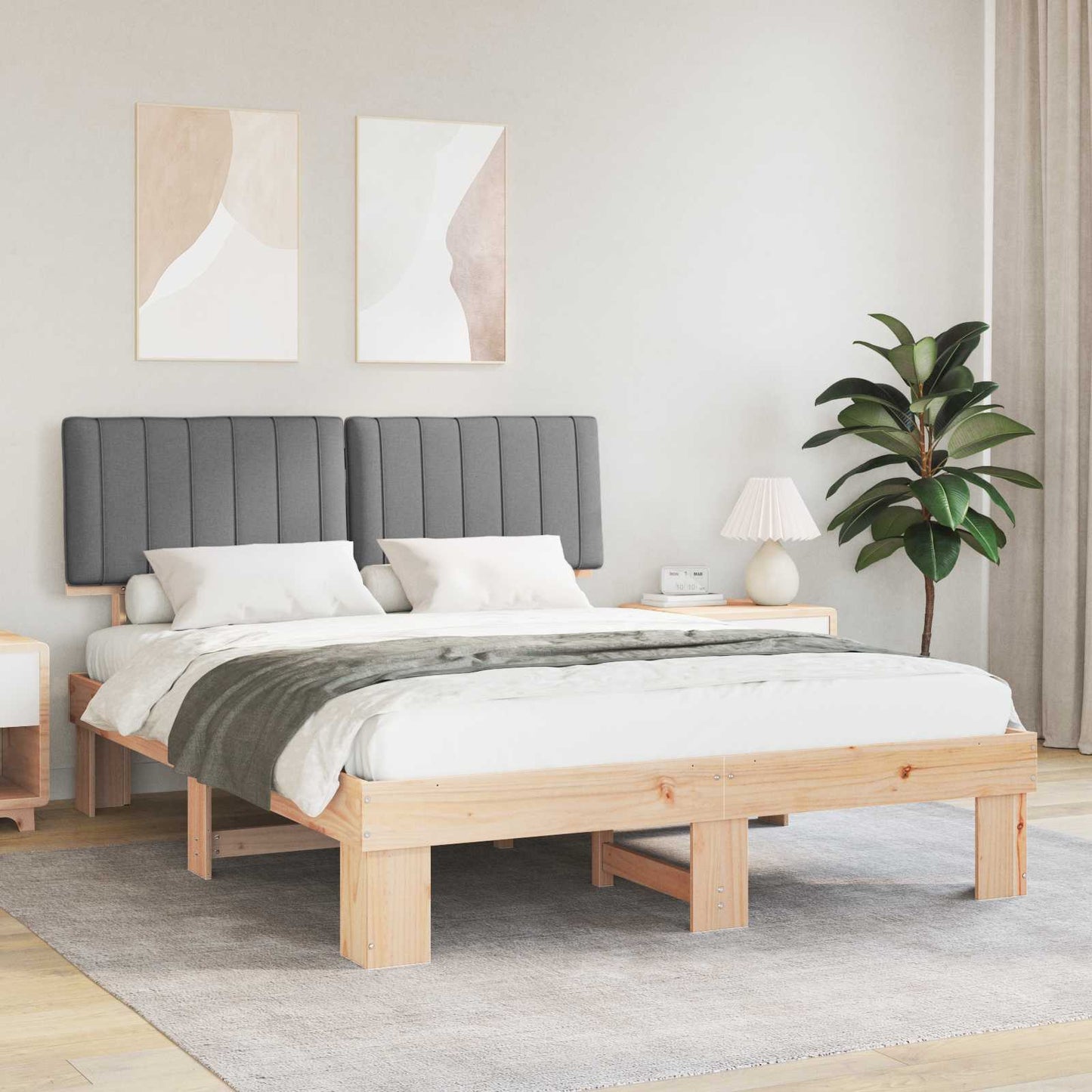 Letto con Testiera Rivestita Grigio chiaro 150 x 200 cm | homemem39