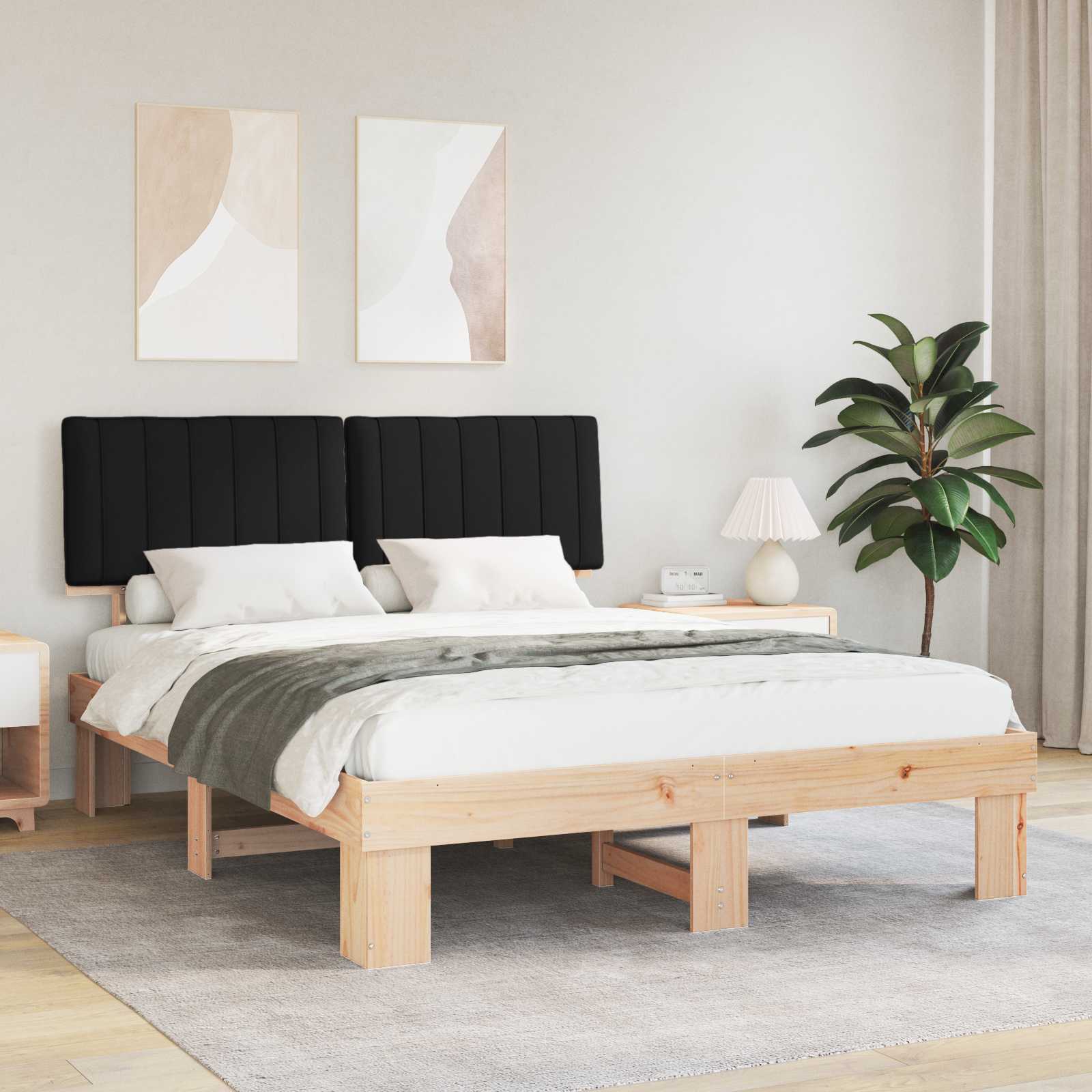 Letto con Testiera Rivestita Nero 150 x 200 cm Pino massello | homemem39
